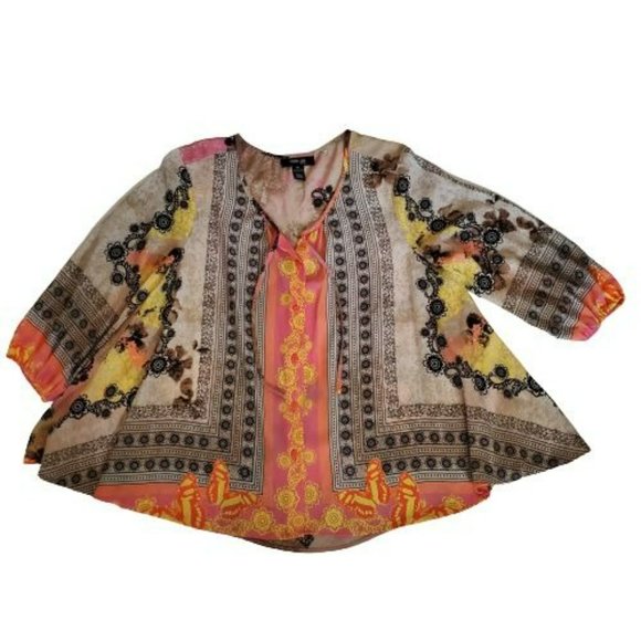 Style & Co. Petite Women's Floral Print Boho Style 3/4 Sleeve Flowy Blouse PL - Picture 4 of 14